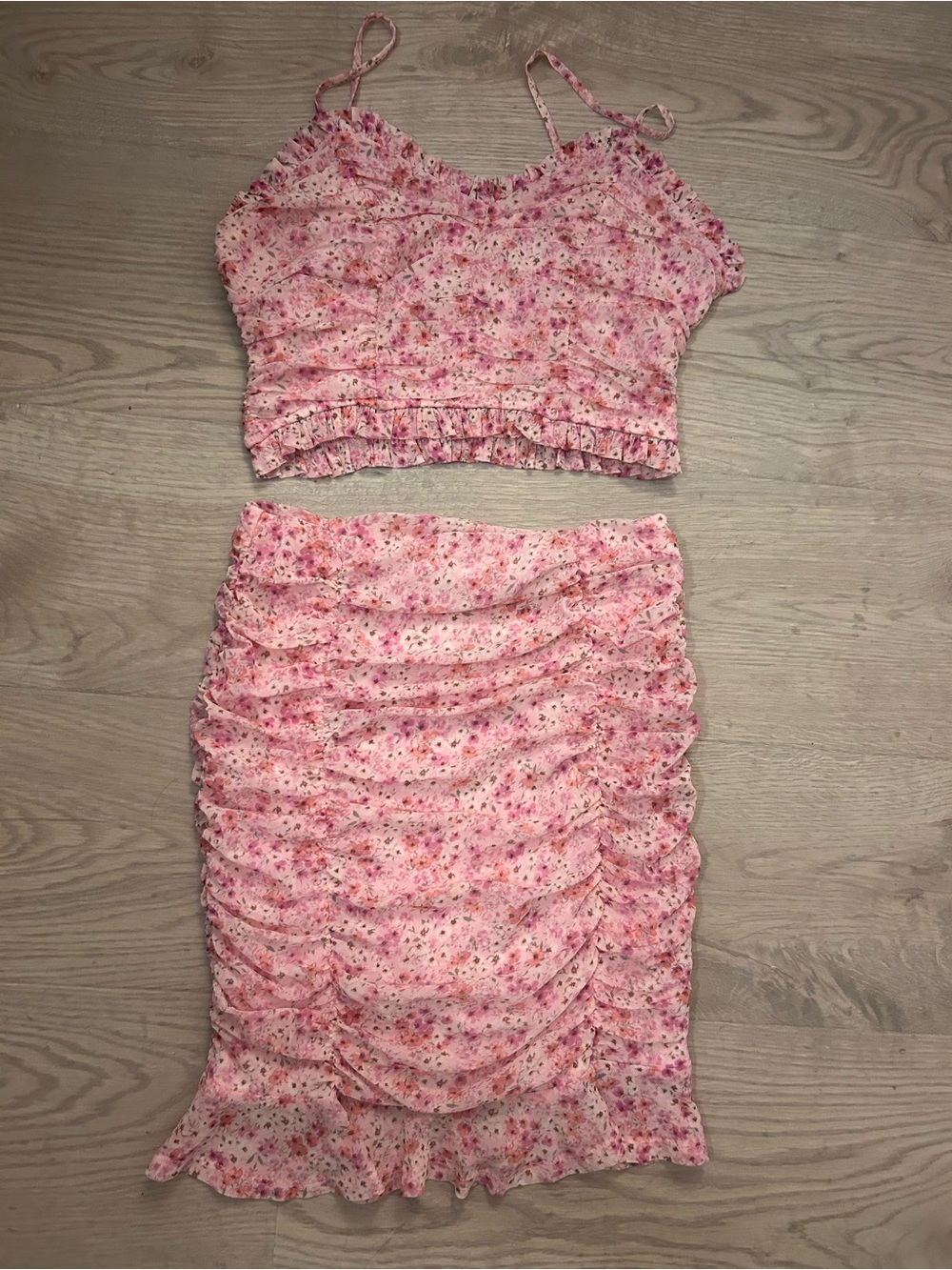 Pink Floral IRIS Ruched Two-Piece Set